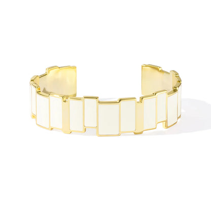 INES MULTICO - 1.5cm thin bangle in gilded brass and colored enamel sticks. Color : White Sand