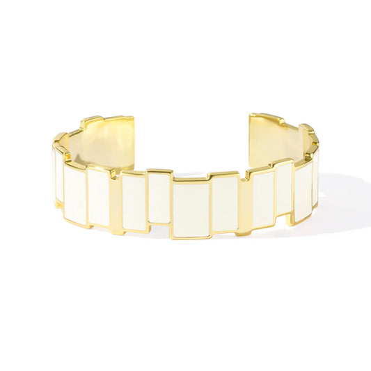 INES MULTICO - 1.5cm thin bangle in gilded brass and colored enamel sticks. Color : White Sand