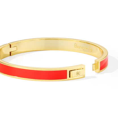 BANGLE - Color-block lacquer clasp bracelet in gilded metal. Color : Tangerine Orange