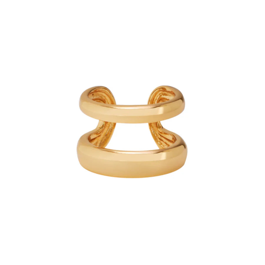 AN-O - Double ring in rhodium steel metallic PVD. adjustable. Color : Light Gold Size: 56