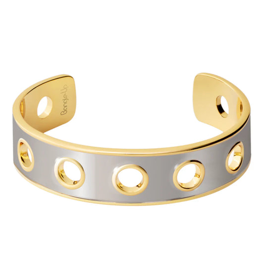 EYELET - Adjustable perforated gilded and rhodium brass bangle. Color : Light gold & Rhodium