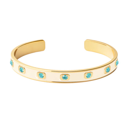 GEM - Adjustable lacquered bangle in gilded brass with turquoise strass. Color : Turquoise Blue