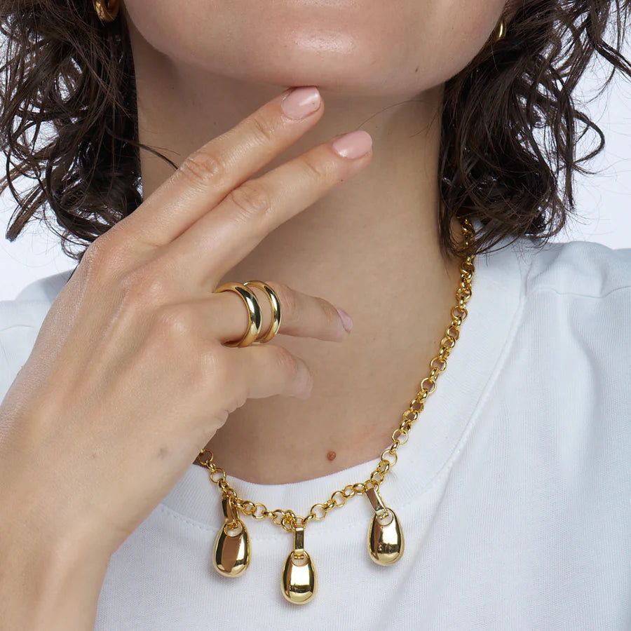 AN-O - Double ring in rhodium steel metallic PVD. adjustable. Color : Light Gold Size: 56
