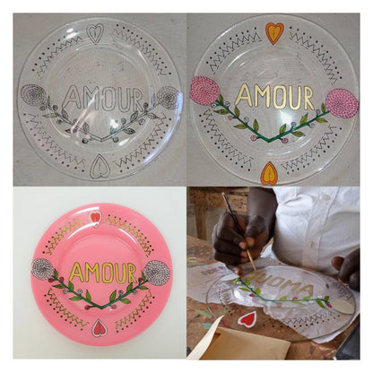 Dessert Hand painted plate - Yellow AMOUR
