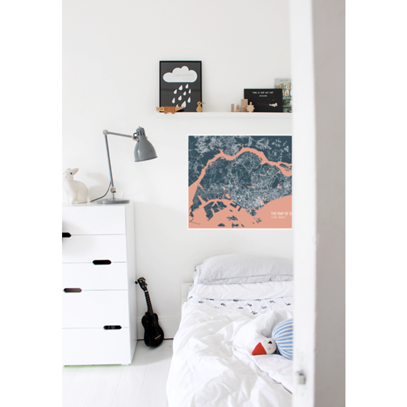 Singapore Map Navy Unframed