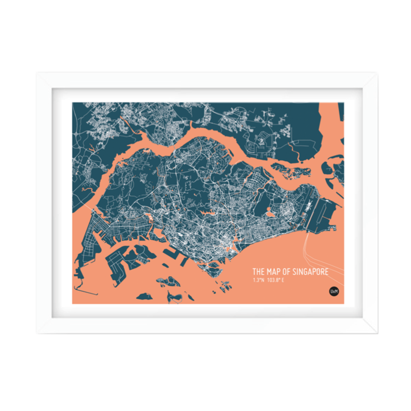 Singapore Map Navy Unframed