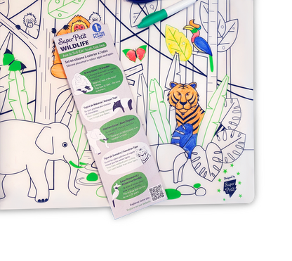 Coloring "Wildlife Jungle South-East Asia" Table Mat with bracelet and 5 markers