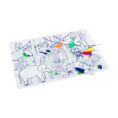 Coloring "Wildlife Jungle South-East Asia" Table Mat with bracelet and 5 markers